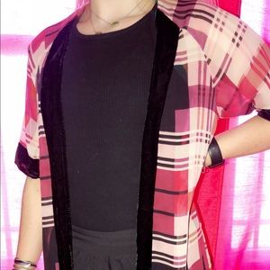 Plaid fringe cardigan